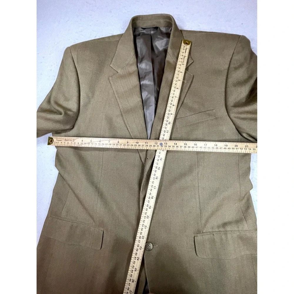 Chaps Ralph Lauren Blazer Jacket Men Tan Silk Herringbone Sport Coat Notch Lapel
